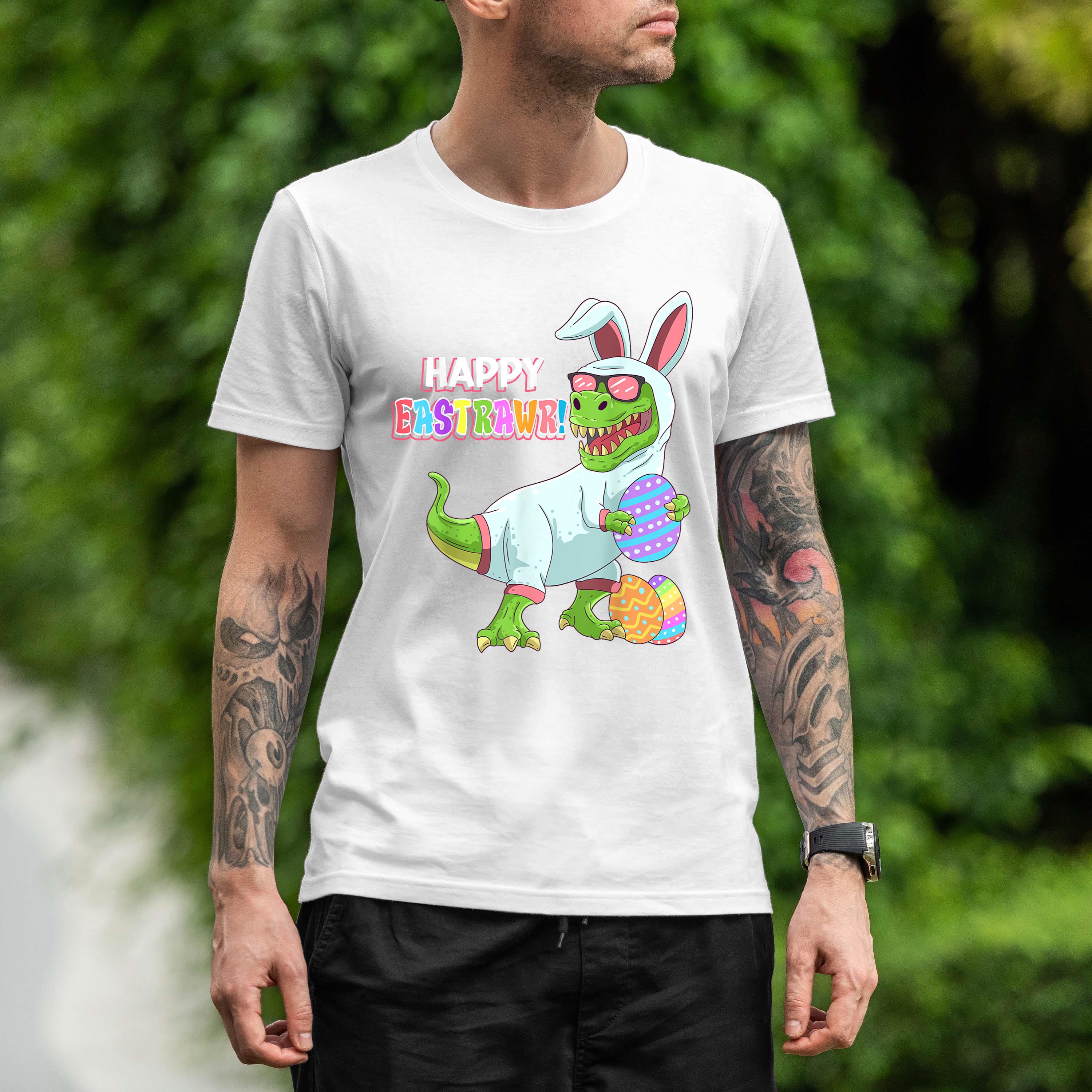 Happy Easter Day Dinosaur T Rex Easter Bunny Egg Kids Shirt 